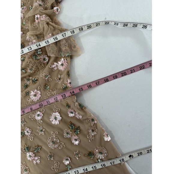 NEW $538 Mac Duggal‎ [ 6 ] Embellished High Neck Flutter Sleeve Gown Nude - Picture 4 of 14